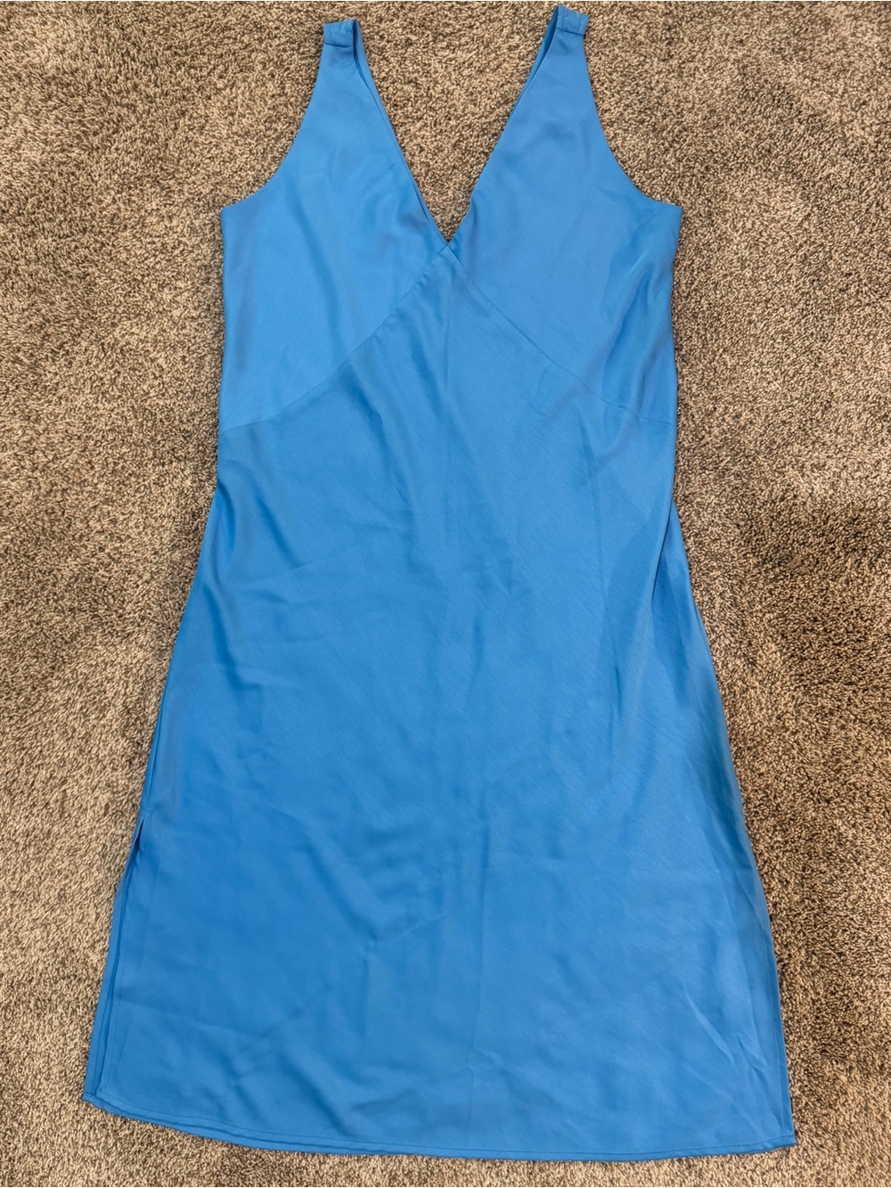 Like New A New Day bright blue slip dress with a satin finish and V-neckline, L